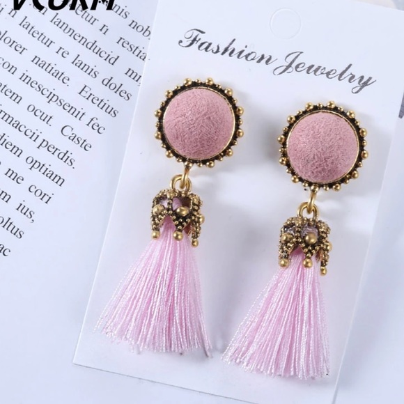 Jewelry - NEW Pink Bohemian Small Tassel Earrings